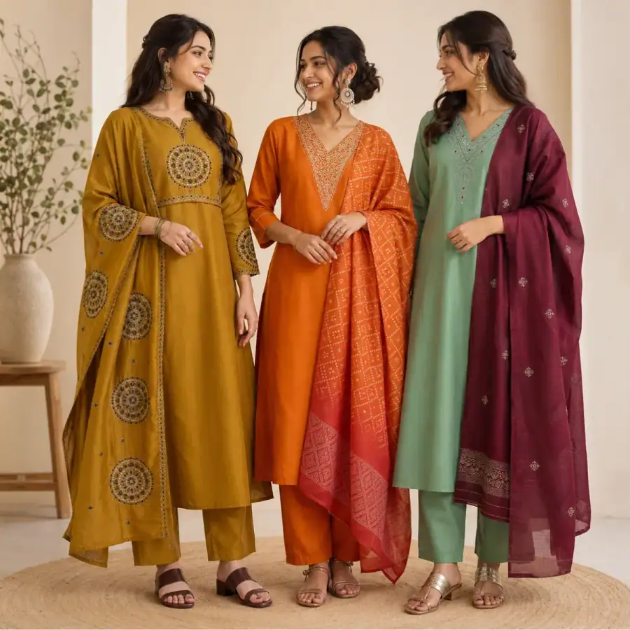 Women's 3 Kurti With Dupatta | Ethnic Wear (K-10) in As shown in photos