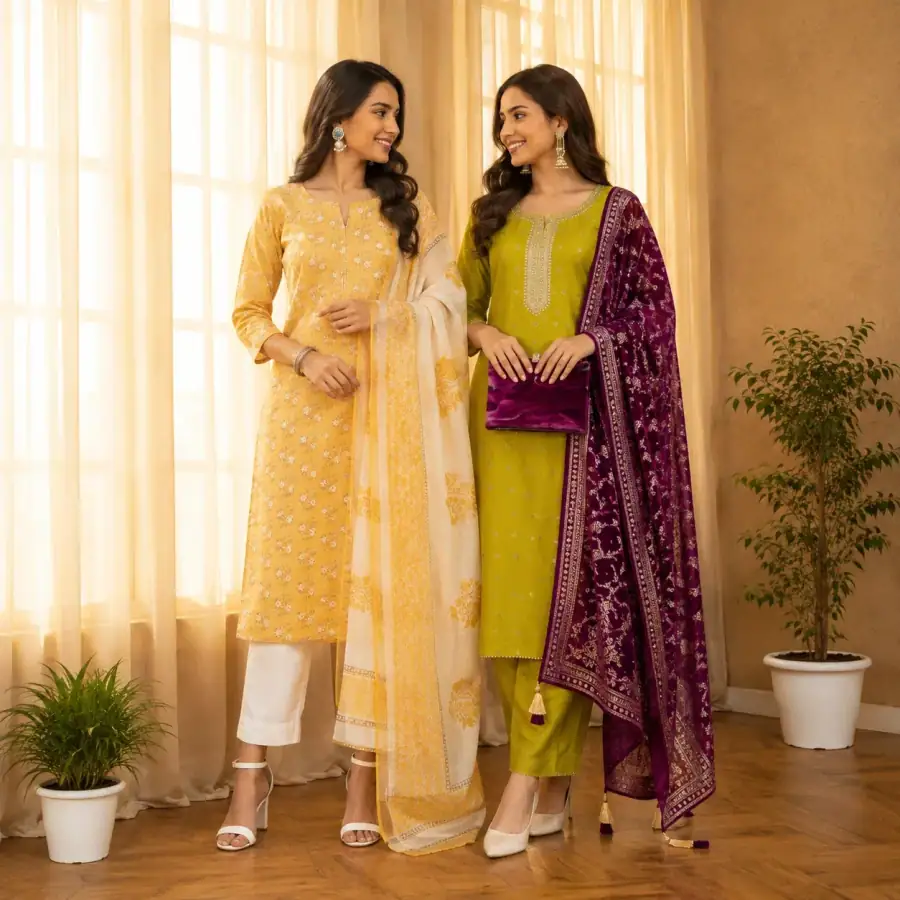 2 Combo Women’s Kurta Sets with Dupatta ( K5 ) in As shown in photos