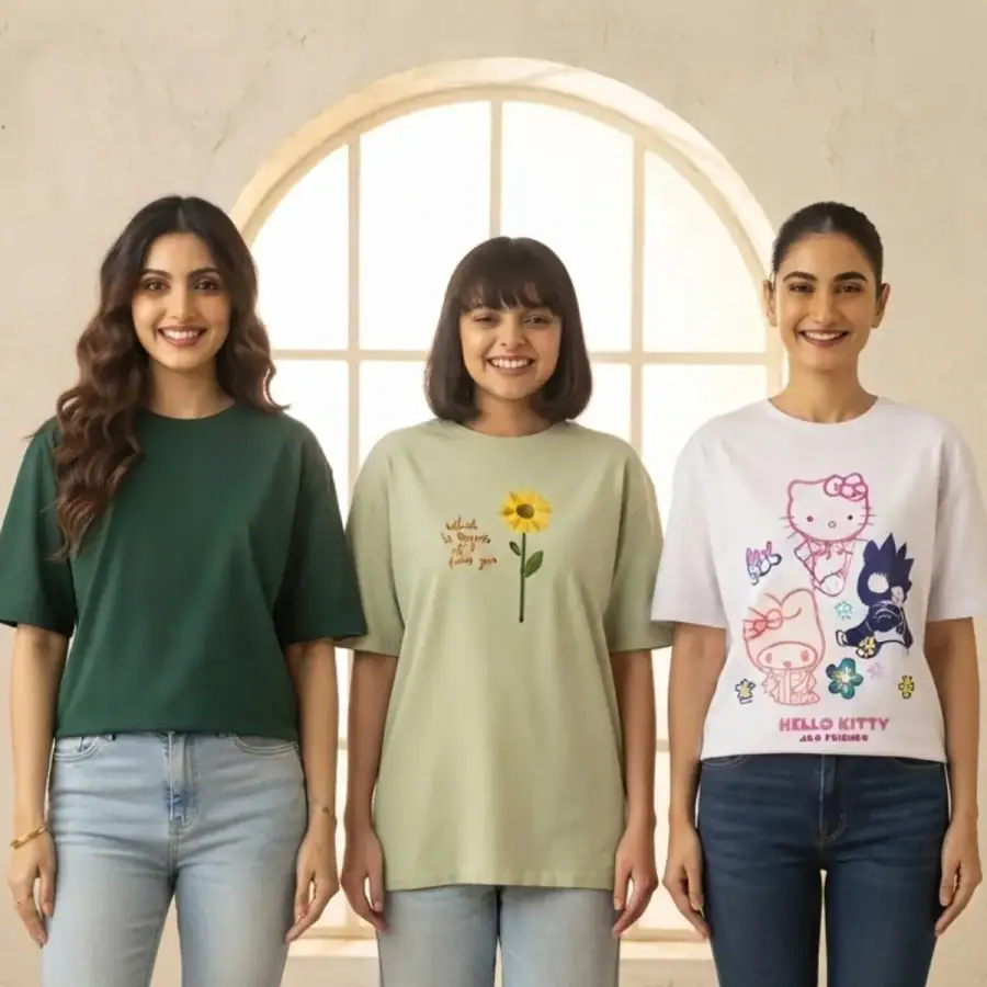 3 Women Relaxed Fit Oversized T-Shirts ( T3 ) in As shown in photos