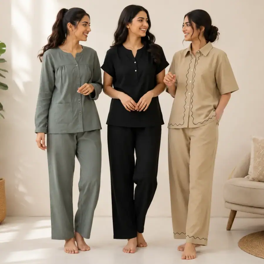 3 Printed Cotton Nightwear Set ( P4 ) in As shown in photos