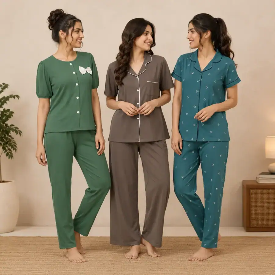 3 Combo Cotton Night Suits (C-6) in As shown in photos