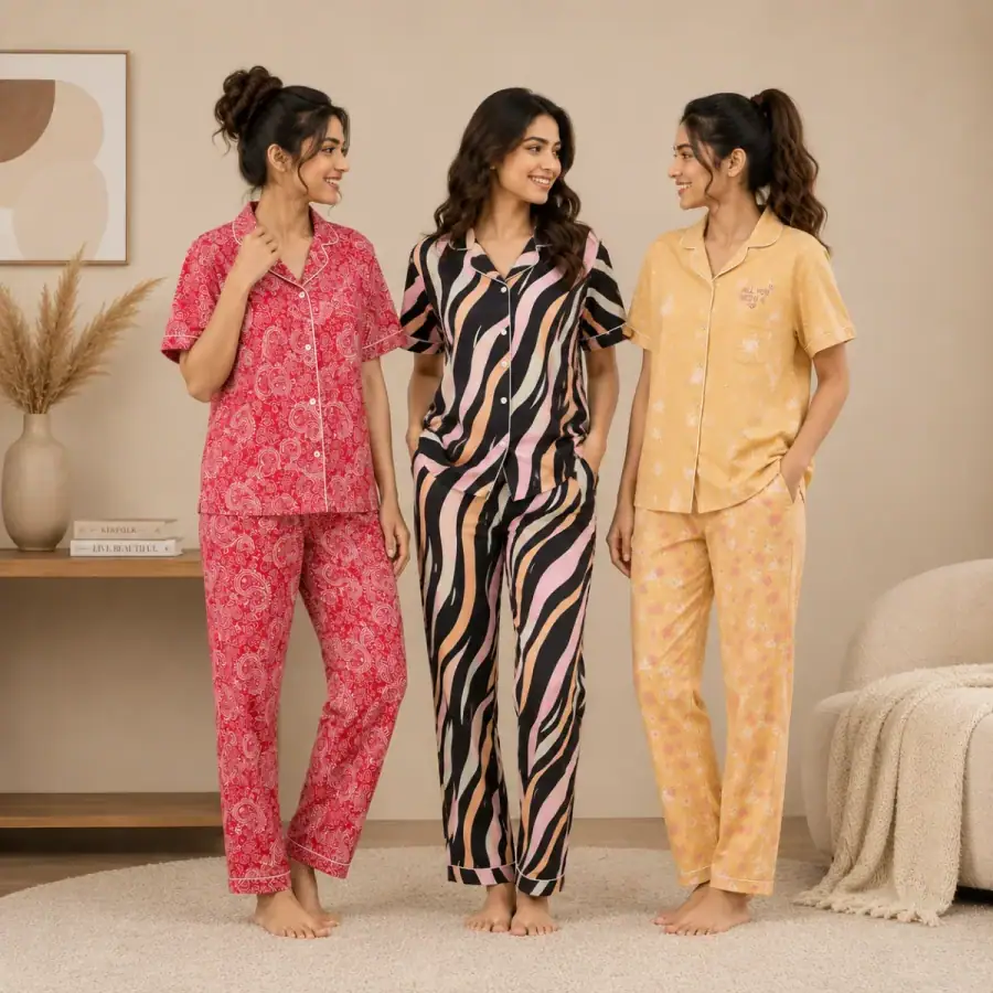 3 Combo Cotton Night Suits (C-4) in As shown in photos