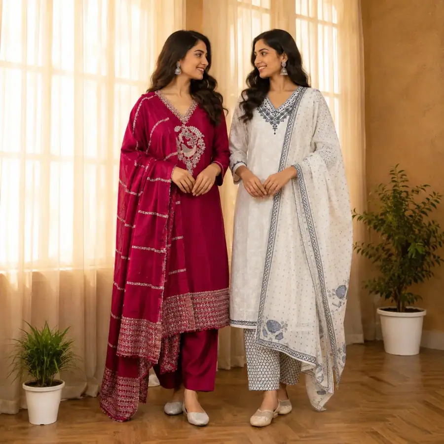 2 Combo Women’s Kurta Sets with Dupatta ( K6 ) in As shown in photos