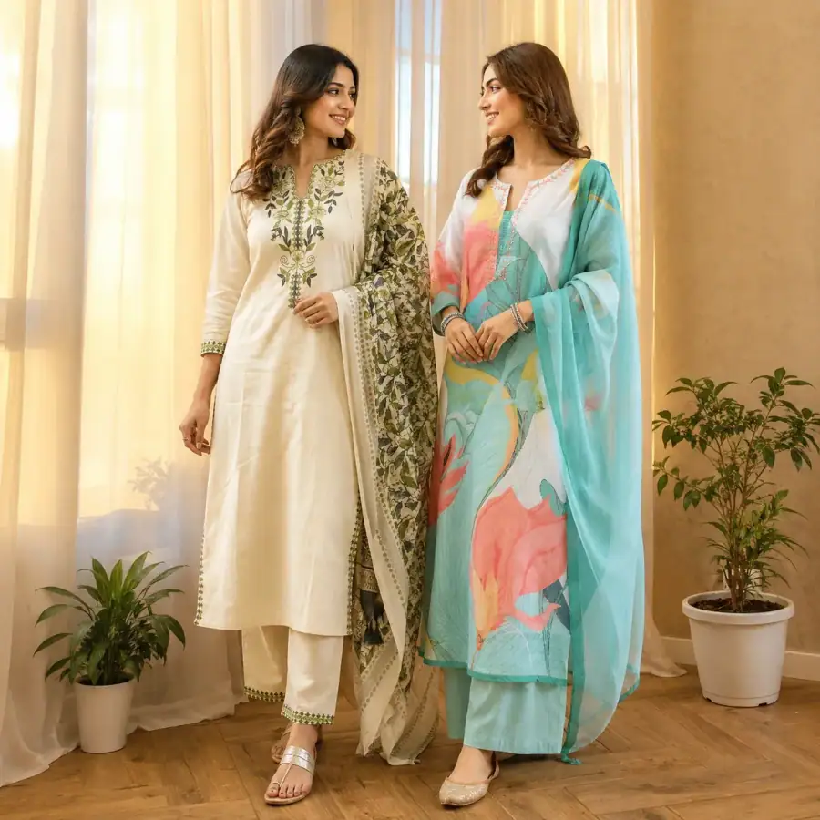 2 Combo Women’s Kurta Sets with Dupatta ( K1 ) in As shown in photos