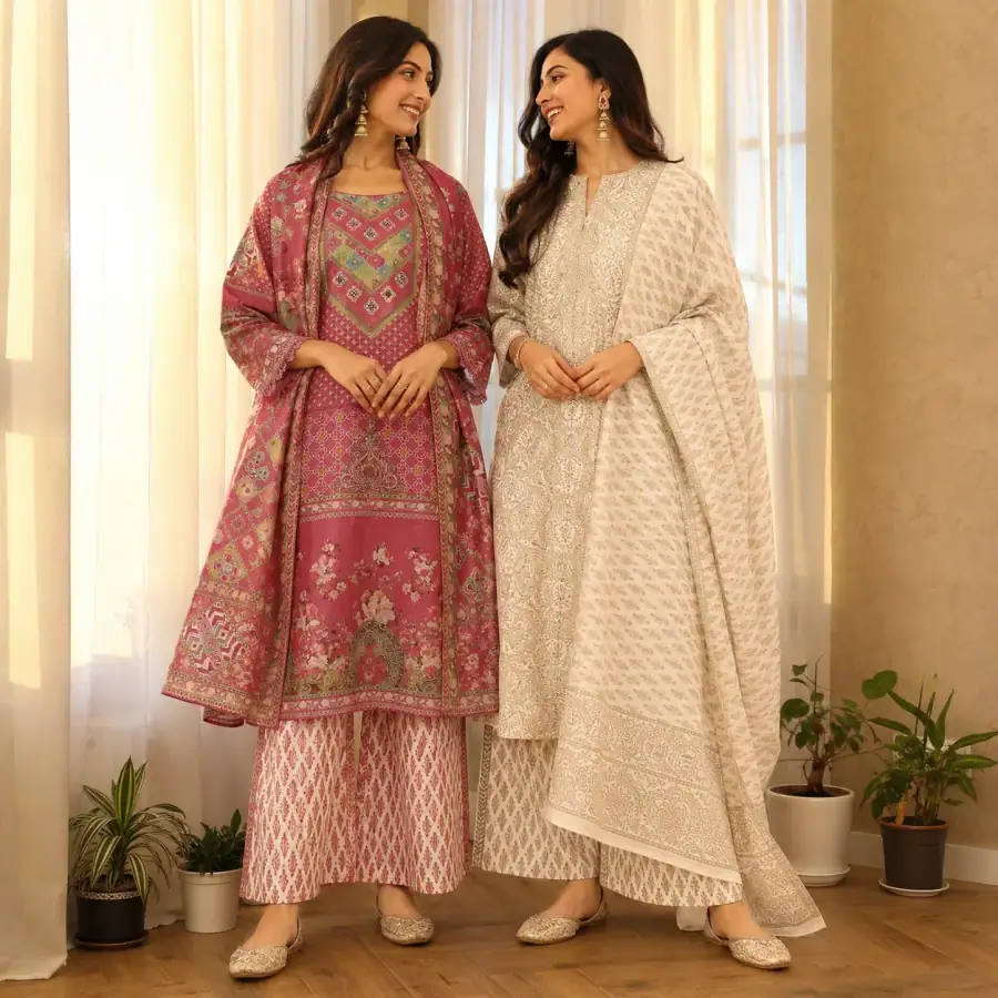 2 Combo Women’s Kurta Sets with Dupatta ( K10 ) in As shown in photos