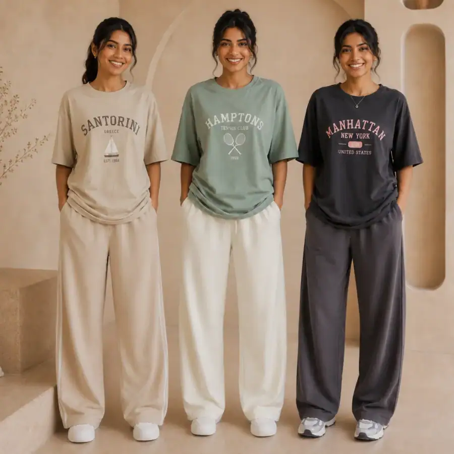 3 Women's Cotton T-shirts + Bottom | Combo (S-1) in As shown in photos