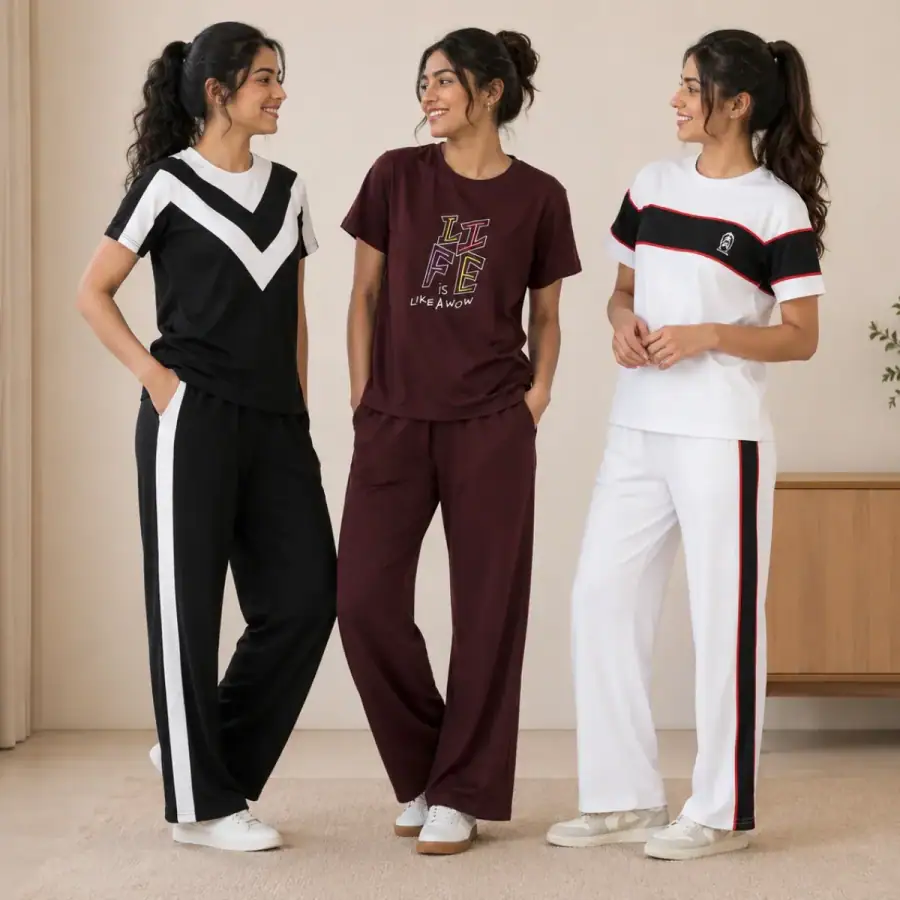 3 Women's Cotton T-shirts + Bottom | Combo (S-4) in As shown in photos