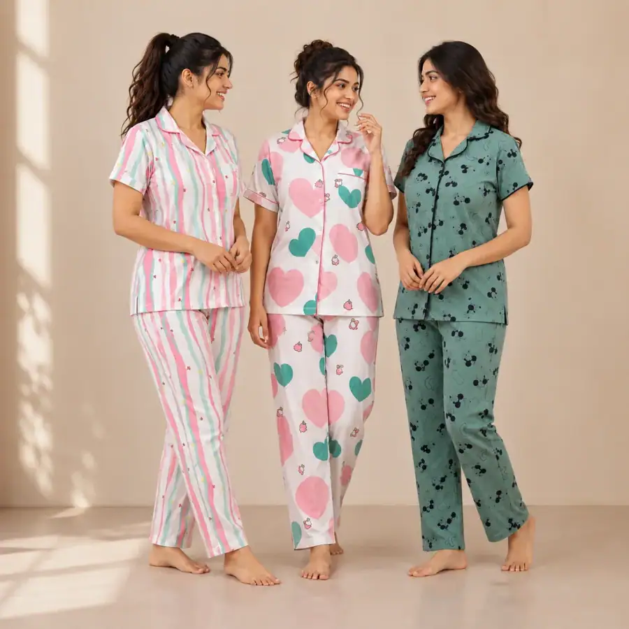 Combo 3 Women's Night Suit | Cotton (N-2) in As shown in photos
