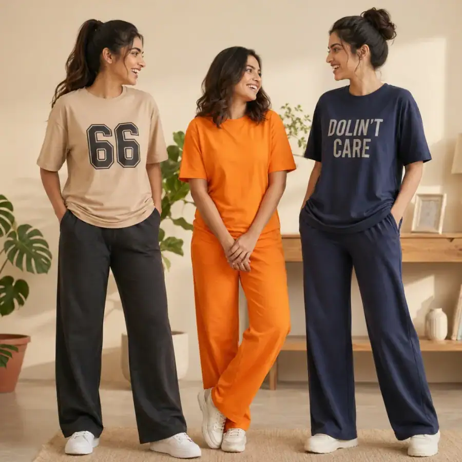 3 Women's Cotton T-shirts + Bottom | Combo (S-5) in As shown in photos