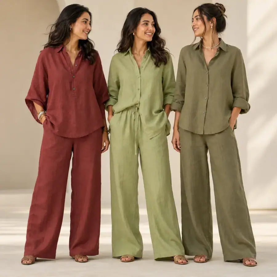3 Linen Outfit Sets for Women ( L-1 ) in As shown in photos
